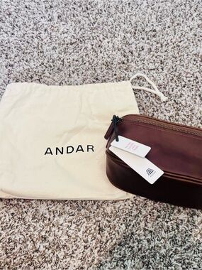 Andar Waymaker Mini Leather Crossbody Bag with Beige Strap - Brown/Timer